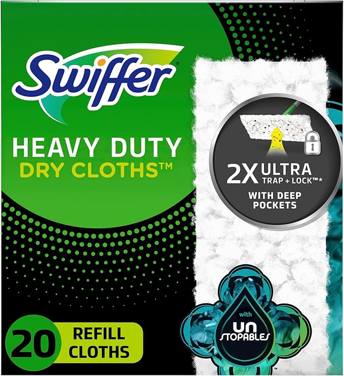 Swiffer Sweeper Heavy Duty Dry Multi-Surface Cloth Refills for Floor Sweeping and Cleaning, Unstopables Fresh Scent, 20 Count