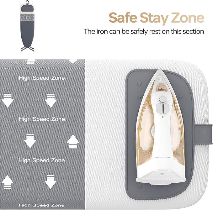 Foldable Ironing Board Standard Size, Iron Board Table Stand Foldable, Space-Saving Iron and Ironing Boards Set, Folding Ironing Boards Full Size with High Speed Zone & Silicone Rest 13x43 Steel Gray