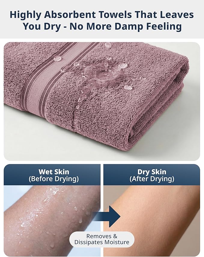 LANE LINEN Premium Bath Towel Set of 18 – 100% Cotton, 6 Large Bath Towel, 6 Handtowels & 6 Washcloths, Zero Twist, Ultra Soft & Durable, Quick-Dry, Ideal for Spa, Hotel & Everyday Use – Wishful Mauve