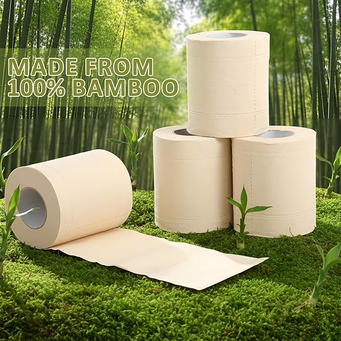 Feifeiya Bamboo Toilet Paper, 4 Ply 100 Rolls, Unbleached, Strong & Soft Toilet Tissue Bulk, Chemical Free Bathroom Tissue Rolls