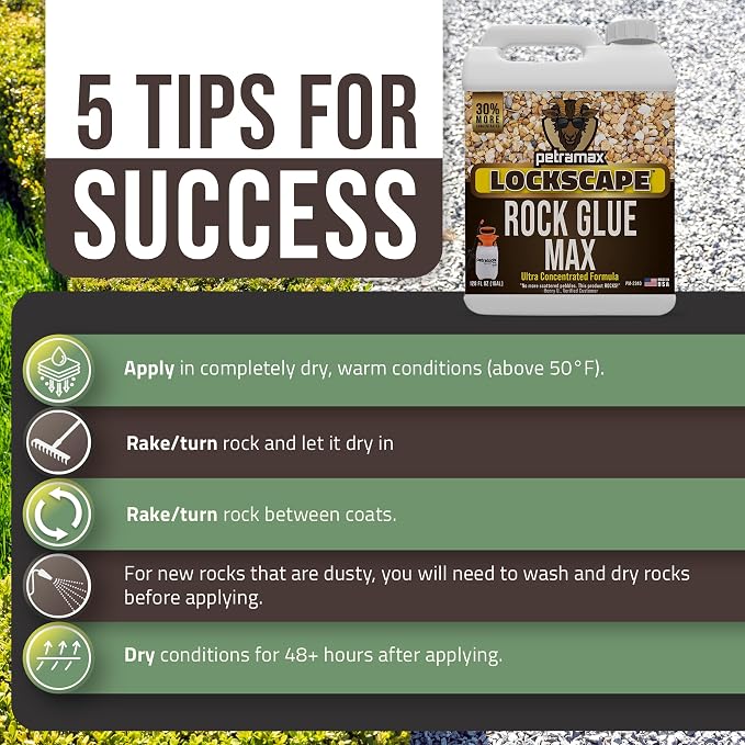 Lockscape Sticky Rock or Sticky Mulch Glue for Landscaping with Sprayer 1 Gallon, Max Rock Glue for Landscape & PetraTools HD101 Bundle, Lockdown Gravel or Mulch for Landscaping Hold (Stone Max)