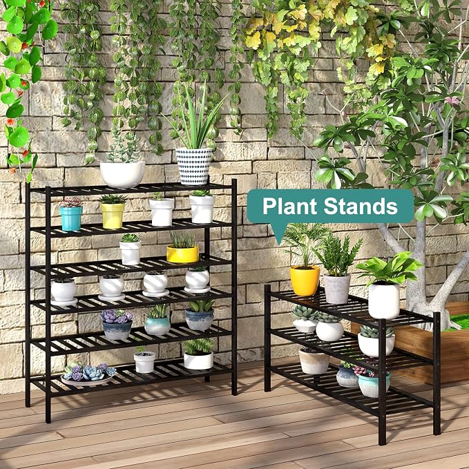viewcare 3-Tier Long Black Shoe Rack, Bamboo Wood Shoe Rack for Closet, Entryway & Hallway, Stackable | Functional | Sturdy