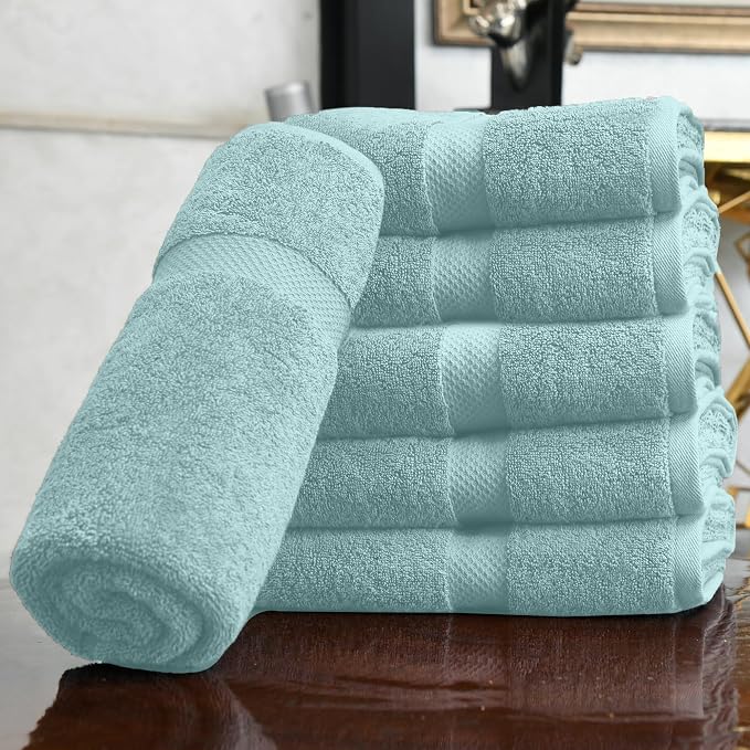 HERCULEAN Premium Bath Towels 24 x 48 Pack of 6 | Quick Dry and Highly Absorbent | 100% Cotton Terry Towels for Bathroom - Perfect for Shower - Pool and Spa - Luxury Soft Towels - Duck Egg