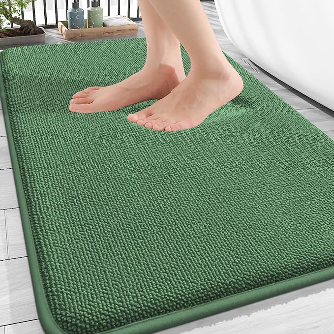 OLANLY Memory Foam Bathroom Rugs 30x20, Absorbent Bath Mat, Olive Green | Soft Quick Dry Bath Rugs Mats, Non-Slip, Machine Washable Carpet for Bathroom Floor, Tub and Shower, Home Decor Accessories