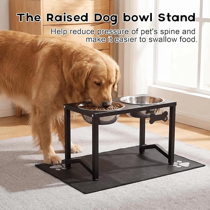 Elevated Dog Bowls, Metal Raised Dog Bowl Stand with 2 Thick 85oz Capacity Stainless Steel Food Bowls & Non-Slip Mat - 13" Tall for Large Breeds