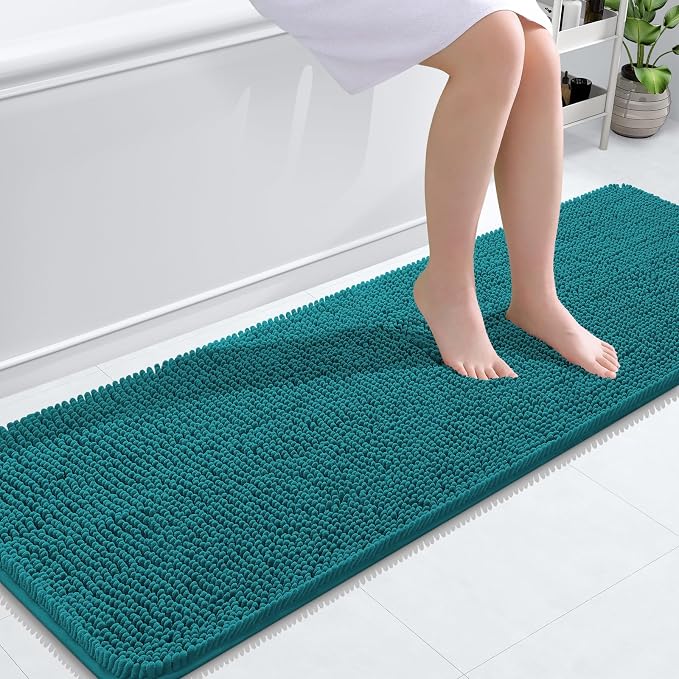OLANLY Bathroom Runner Rugs 59x20, Soft Absorbent Chenille Bath Rugs, Rubber Backing Quick Dry, Machine Washable Long Bath Mats for Bathroom Floor, Tub and Shower, Home Decor Accessories, Deep Lake
