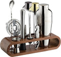Mixology & Craft Cocktail Shaker Set with Bamboo Stand - Professional 10-Piece Bartender Kit, Complete Bar Set for Home Use with Jigger, Muddler, Strainer, Spoon, Pourers & Corkscrew (Silver)