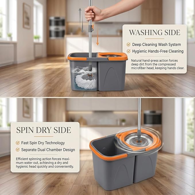 Spin Mop and Bucket Set Replacement Heads 6 Pack - Microfiber Pads for Mop and Bucket Cleaning Sets, Washable and Reusable Heads for All Hard Floors, Tiles, Laminate & Wood
