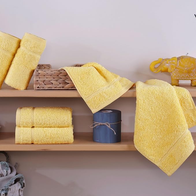 Washcloth Linen Set Premium Original Turkish Cotton, Hotel Quality for Maximum Softness & Absorbency for Face, Hand, Kitchen & Cleaning (Yellow, Washcloth Set)