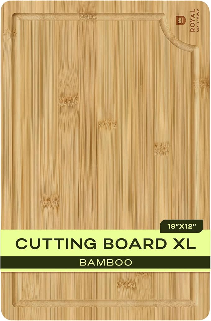 ROYAL CRAFT WOOD Wooden Cutting Boards for Kitchen Meal Prep & Serving - Bamboo Wood Serving Board Set with Deep Juice Groove Side Handles - Charcuterie & Chopping Butcher Block for Meat