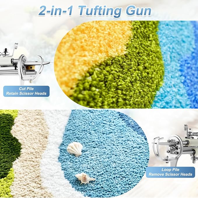 Vehipa Tufting Gun 2 in 1 Loop Pile Cut Pile Rug Gun Machine Starter Kit for Tufting Lover