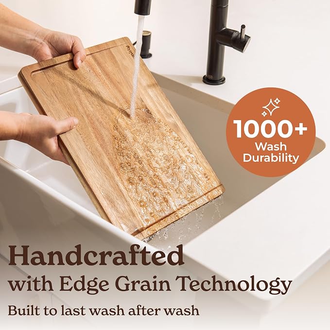 SMIRLY Acacia Wood Cutting Board - 3 Pack Cutting Boards for Kitchen | Non Toxic Acacia Cutting Board with Juice Grooves and Handles, Multiple Sizes Chopping Board for Meal Prep & Charcuterie