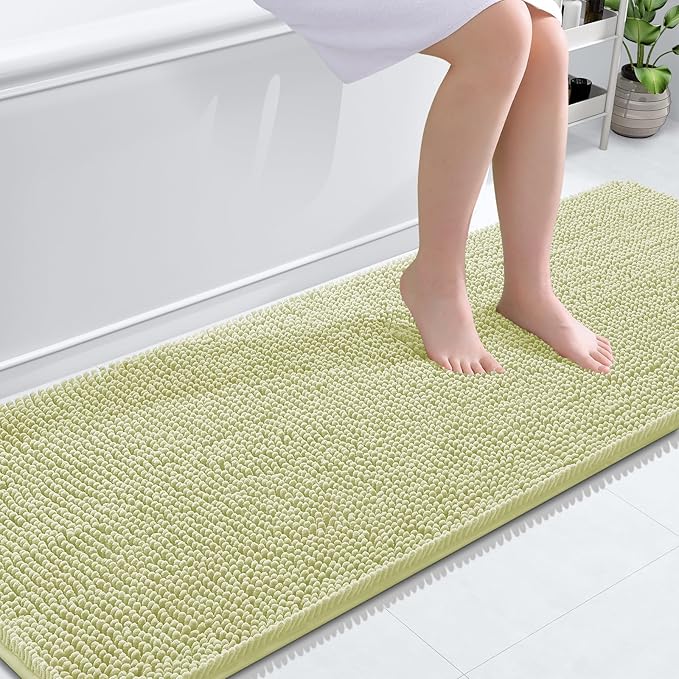 OLANLY Bathroom Runner Rugs 70x24, Soft Absorbent Chenille Bath Rugs, Rubber Backing Quick Dry, Machine Washable Long Bath Mats for Bathroom Floor, Tub and Shower, Home Decor Accessories, Vanilla
