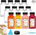 TOMNK 12pcs 8oz Plastic Juice Bottles with Caps Empty Reusable Clear Bottles with Label, Funnel and Brush Beverage Containers Bulk with Lids for Juicing, Smoothies, Fridge
