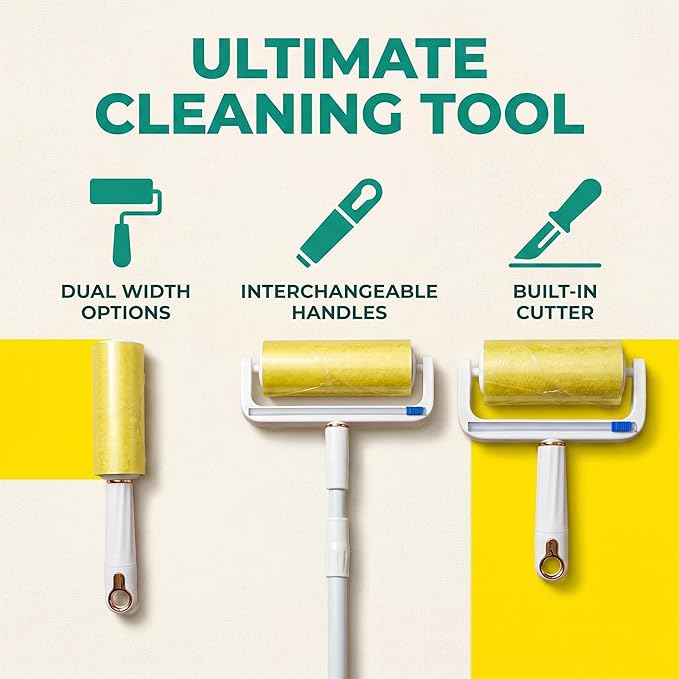 Extra Sticky Lint Roller for Pet Hair, 10cm & 16cm Wide, Tearable Reverse Roll with Reusable Handle, Strong Adhesive for Clothes, Sofa, Carpet, Furniture, Dog & Cat Hair Remover (6.4in)