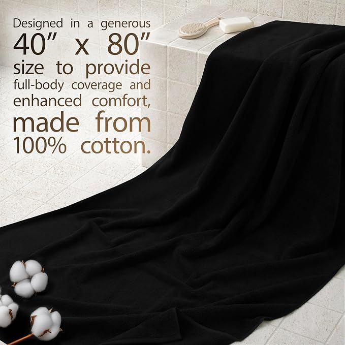 Cotton Paradise 100% Cotton Turkish Towel, Soft Absorbent Quick Dry, 40x80 Oversized Bath Sheet Towel, Coal Black