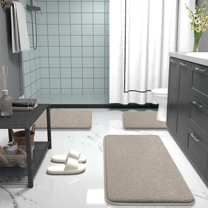OLANLY Memory Foam Bathroom Runner Rugs 70x24, Long Bath Mats, Warm Taupe | Soft Quick Dry Bath Mats, Non-Slip, Absorbent Machine Washable Mat for Bathroom Floor, Tub and Shower, Home Decor Accessories
