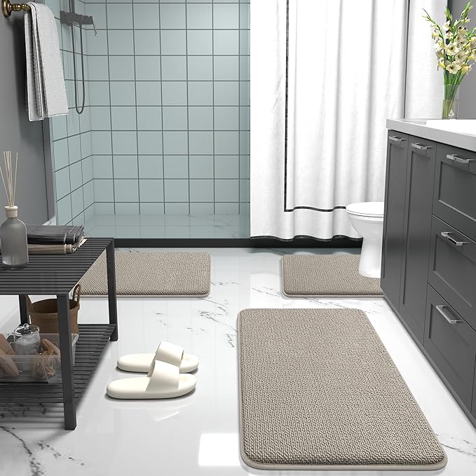 OLANLY Thick Memory Foam Bathroom Rug 36x24, Absorbent Bath Mat, Warm Taupe | Soft Quick Dry Bath Rugs Mats, Non-Slip, Machine Washable Carpet for Bathroom Floor, Tub and Shower, Home Decor Accessories