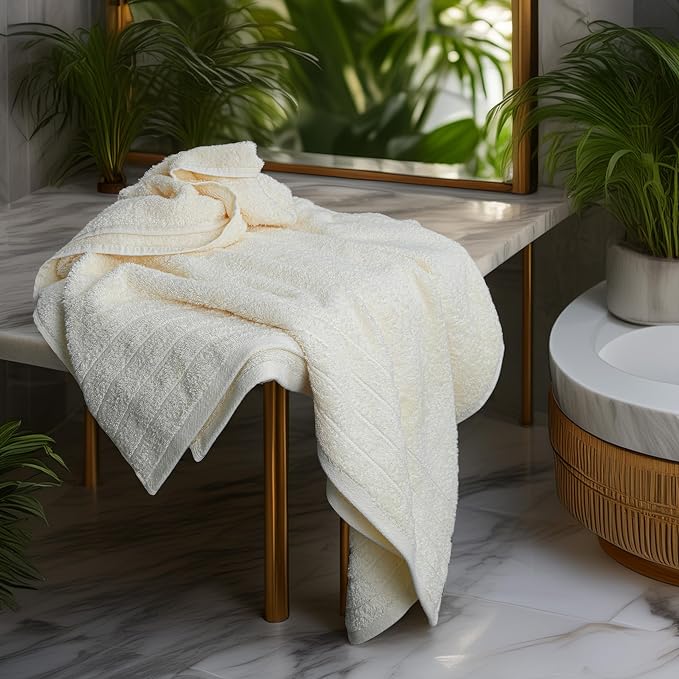Tens Towels 4 Piece Extra Large Bath Towels 30 x 60 Inches, Cream | 100% Cotton, Larger & Lighter Weight, Quicker to Dry, Super Soft and Absorbent, Perfect for Bathroom