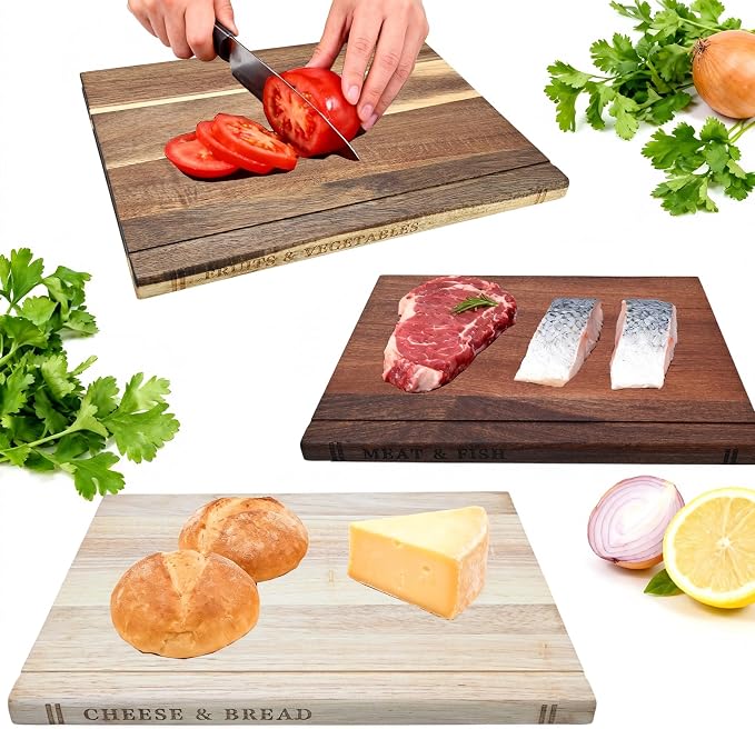 Acacia Wood Cutting Board Book Set, 3-Piece Decorative Chopping Boards with Stand | Book-Shaped Design| Dishwasher Safe for Easy Cleaning | Ideal for Meat, Vegetables | Unique Gift for Home Cooks