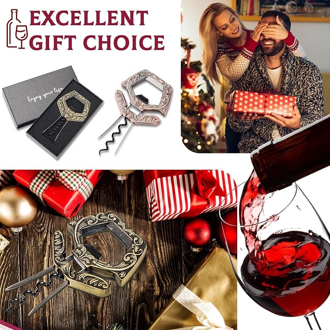 Ah So Wine Opener for Vintage Bottles, 3 in 1 Old Bottle Opener, Two Prong Cork Remover with Beer Bottle Opener, for Connoisseurs & Collectors to Uncork (Bronze)