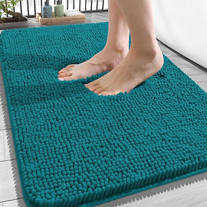 OLANLY Bathroom Rugs 34x21, Extra Soft Absorbent Chenille Bath Rugs, Rubber Backing Quick Dry, Machine Washable Bath Mats for Bathroom Floor, Tub and Shower, Home Decor Accessories, Deep Lake