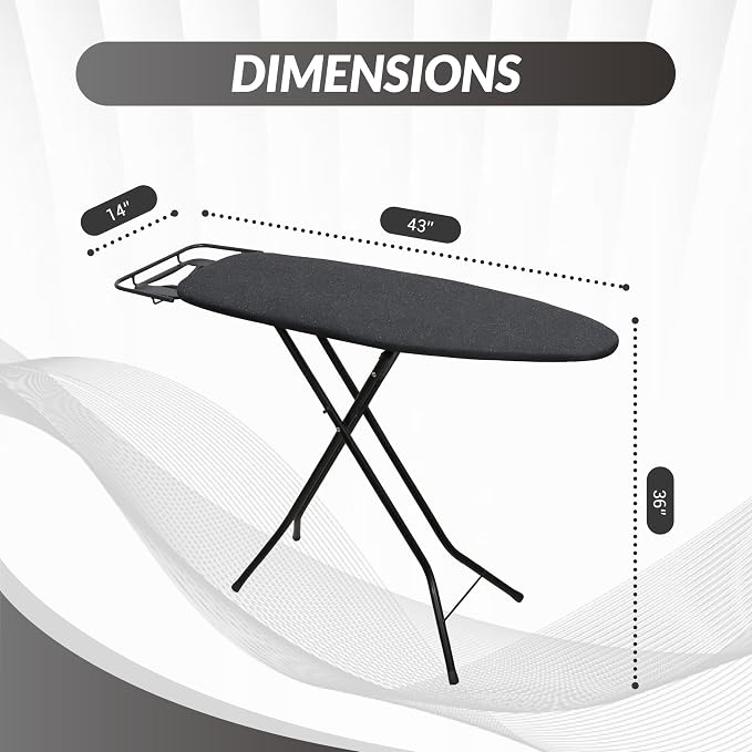ZOES HOMEWARE 2026 Enhanced Ironing Board, Folding Iron Board with Retractable Iron Rest& Hook, 7-Level Height Adjustable Ironing Table with Thermo-Reflective Surface &10mm Thicken Pad, 43"x14"x36"