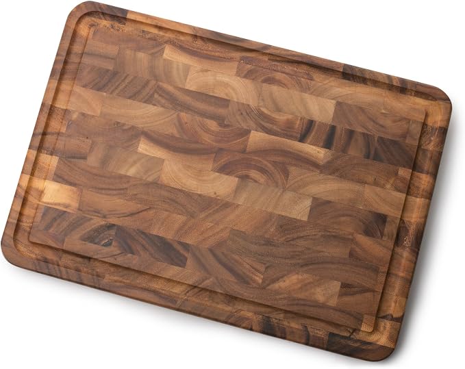 Ironwood Gourmet Charleston End Grain Board with Channel, Acacia Wood Brown 20 x 14 Inches | Knife Friendly End Grain | Beautiful Acacia Wood | Large Board for Cutting, Carving & Serving | Mess Free Juice Channel