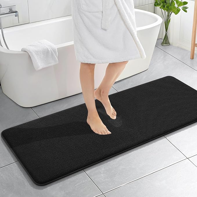 OLANLY Memory Foam Bathroom Runner Rugs 59x20, Absorbent Long Mat, Black | Soft Quick Dry Bath Mat Rugs, Non-Slip, Machine Washable Mat for Bathroom Floor, Tub and Shower, Home Decor Accessories
