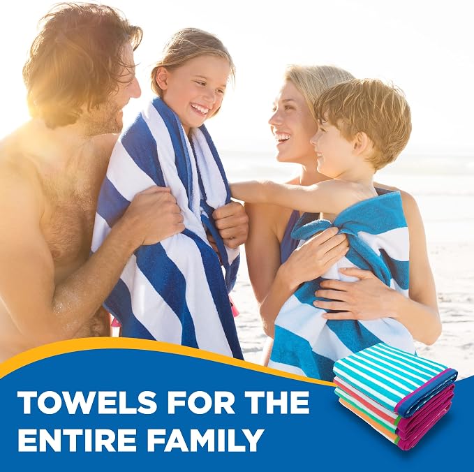 Kaufman - Colorful Racing Striped Beach & Pool Towel - Extra Large Beach Towel - Soft & Absorbent 100% Cotton Towels - Assorted Colors - 32" x 62" - 24 Pack