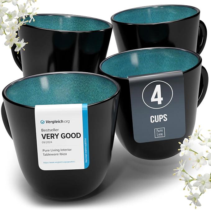 Large Stoneware Coffee Mugs Set of 4, 15.6 oz Coffee Cups with Reactive Glaze, Lead-Free, Dishwasher & Microwave Safe, Stain Resistant for Cocoa, Latte, Cappuccino & Tea, Petrol Blue
