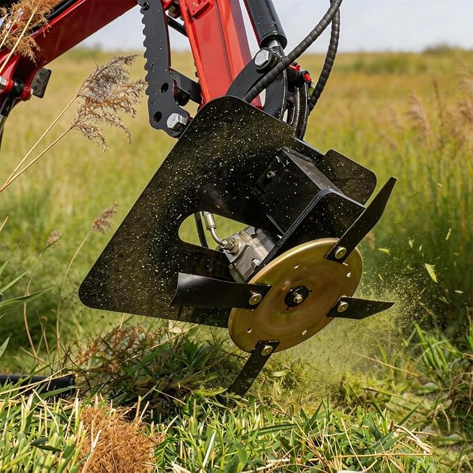 Hydraulic Flail Mower Brush Cutter Attachment for 1-2 Tons Mini Excavators, Mini Excavator Brush Cutter with 2 Pins for Land Clearing, Branch Pruning, Grass Cutting, USA Stock