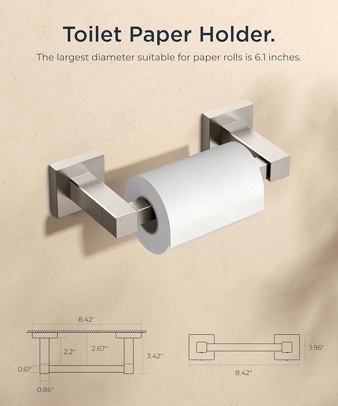 FORIOUS Toilet Paper Holder Wall Mount, Stainless Steel Rustproof Double Post Pivoting Tissue Roll Holder for Bathroom, Commercial Toilet Paper Dispenser (Stainless Steel, Square 2 Pack)