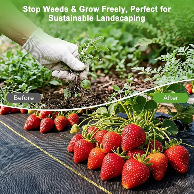 Premium 6ft x 100ft Weed Barrier Landscape Fabric, Heavy Duty 3.2oz Woven Ground Cover, UV Resistant & Permeable Weed Control Cloth with Staples for Garden, Yard, Patio & Landscaping