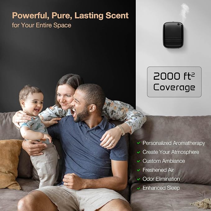 Smart Waterless Essential Oil Diffuser (400 mL Capacity) Hotel Scent Starter Kit with 200mL Fragrance Oil, Up to 2000 sq ft App Control Scent Air Machine with 12V1A Power Adapter, ANW Kit Black