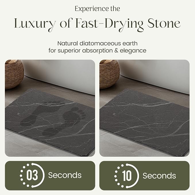 Quick Dry Shower Stone Bath Mat, Super Absorbent & Non-Slip 24 x 16 Inch Diatomaceous Earth Mat, Durable & Easy to Clean Diatomite Bath Mat for Bathroom Floor/Kitchen (Charcoal)