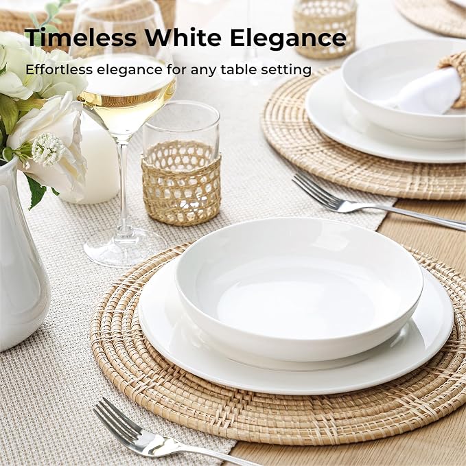 Y YHY 7.8'' Pasta Bowls for Small Portions, 22 Ounce Salad White Bowl Plates Set of 6, Porcelain Dishes for Serving Dinner - Dinnerware Sets Microwave Dishwasher Safe Thanksgiving Day Gift