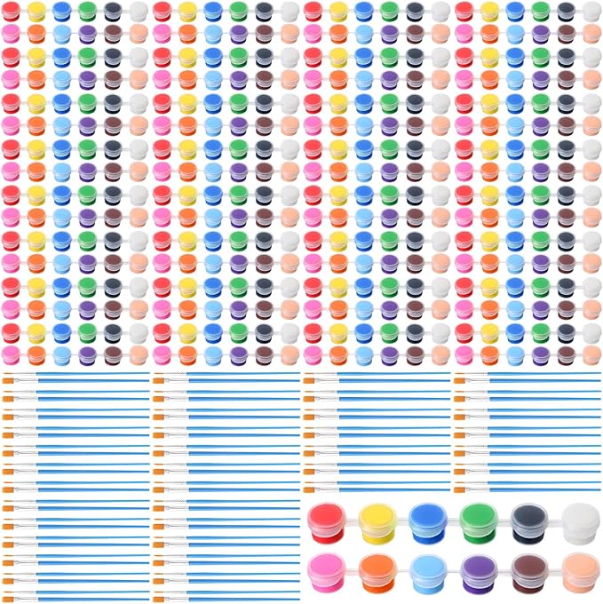 Timgle 560 Pcs Mini Acrylic Paint Set for Kids 40 Set 12 Colors Washable Paint Strips Bulk 40 Flat Painting Brushes 40 Pointed Brushes Graduation Gift for Adult Classroom Birthday Party(2ML)