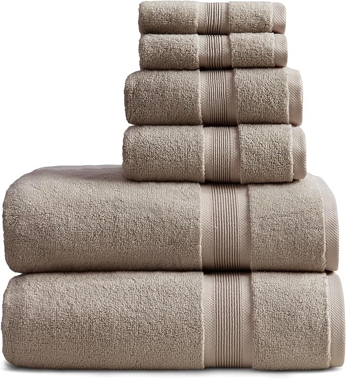 Springtree Home Luxury Bamboo Rayon Bath Towel Set | 6-Piece Set | Brown | 35% Bamboo Rayon - 65% Zero Twist Cotton | Absorbent Quick-Dry Towels for Bathroom | Ultra Soft | OEKO-TEX Standard 100