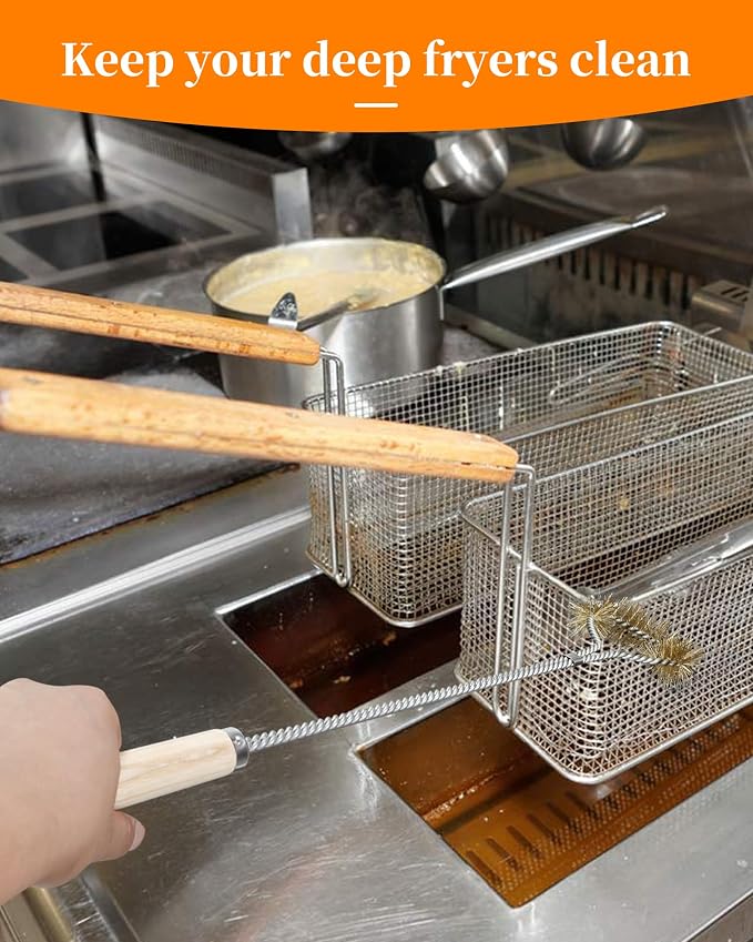 4-in-1 Fryer Cleaning Tools, Applies to Commercial Kitchen, Fryer, Drain | Include L Shaped Fryer Cleaning Brush, Deep Fryer Crumb Scoop, Long Handle Deep Cleaning Brush, Deep Fryer Cleanout Rod