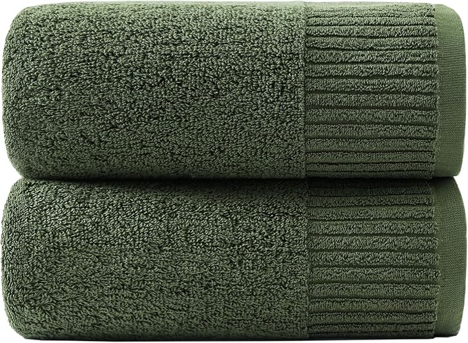 YTYC 27.5x55 Bath Towels,100% Cotton,650GSM,Olive Green,2-Pieces | Ultra Soft,Highly Absorbent, Luxury Towels for Bathroom, Gym, Spa,Pool