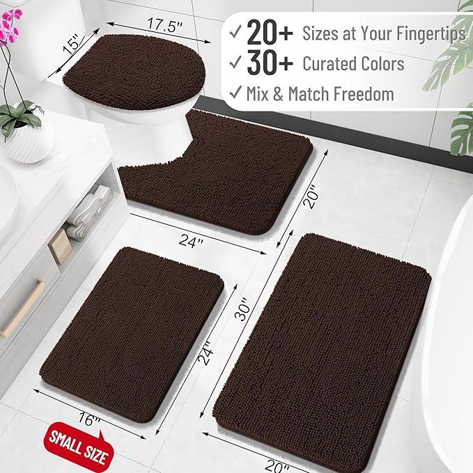 OLANLY Small Bathroom Rugs 24x16, Extra Soft Absorbent Chenille Bath Rugs, Rubber Backing Quick Dry, Machine Washable Bath Mats for Bathroom Floor, Tub and Shower, Home Decor Accessories, Brown