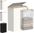 efluky Slim Laundry Basket with Lid, Narrow Laundry Hamper with Removable Bag, Skinny Dirty Clothes Basket with Bamboo Handles for Bathroom, Bedroom & Laundry Room, 65L Beige