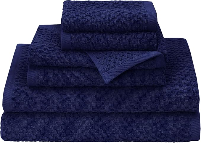 COTTON CRAFT Euro Spa Waffle Weave 6 Piece Towel Set - 100% Cotton - Navy | 2 Oversized Luxurious Large Bath Towels, 2 Hand Towels, 2 Washcloths - Soft Plush Super Absorbent Low Lint Quick Dry