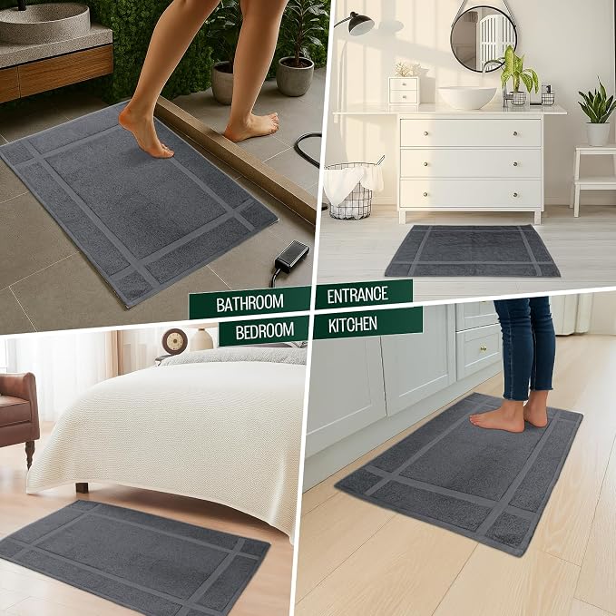 Pearl Linens 100% Ring Spun Cotton Bath Mat (Pack of 6) 18 x 25 Inch, Washable, Soft & Absorbent Terry Bathroom Floor Mat – Not Bathroom Rugs – Quick-Dry After Shower Bath Mat, 781 GSM, Grey