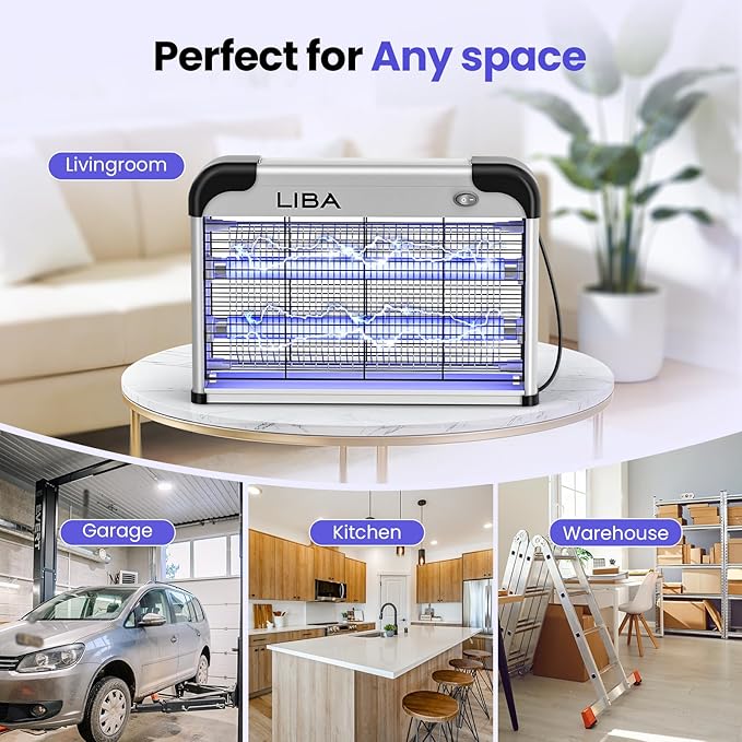 LiBa Electric Bug Zapper, Indoor Insect Killer - (2) Extra Replacement Bulbs - Fly, Mosquito Killer and Repellent - Lightweight, Powerful 2800V Grid, Easy-to-Clean, with a Removable Washable Tray.