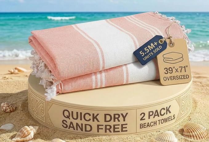 LANE LINEN Large Pool Towels, XL Beach Towel 2 Pack, Durable - Quartz Pink | Pre-Washed, No Shrink - Quick Dry Oversized Beach Towels - 39"x71", Vacation Essential - Machine Washable, Travel & Camping