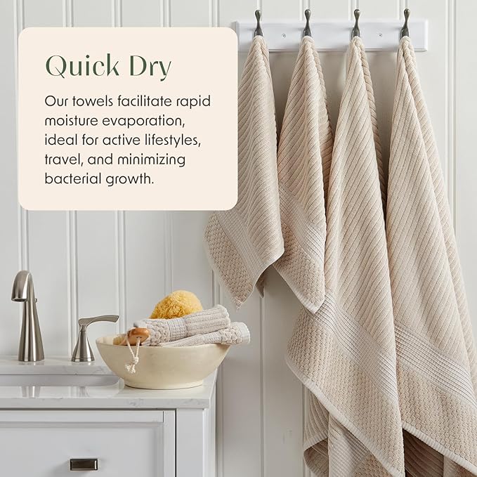 Springtree Home 100% Cotton Bath Towel Set | 4-Pack | Textured | Beige | Absorbent & Quick-Dry Bathroom Towels | Textured and Durable Cotton Towels for Bathroom | OEKO-TEX | Krista Collection