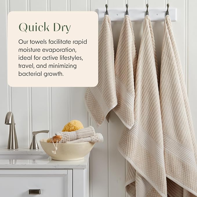 Springtree Home 100% Cotton Bath Towel Set | 6-Piece Set | Textured | Beige | Absorbent & Quick-Dry Bathroom Towels | Textured and Durable Cotton Towels for Bathroom | OEKO-TEX | Krista Collection