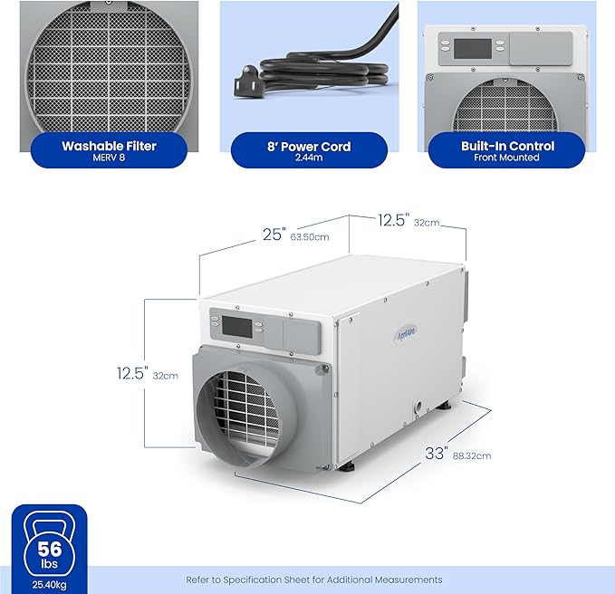 AprilAire E070 Pro 70-Pint Crawl Space Dehumidifier + Model 76 Wall Mount Control, Whole-House Dehumidifier for Basement, Crawlspace, or Whole Home up to 2,200 sq. ft.